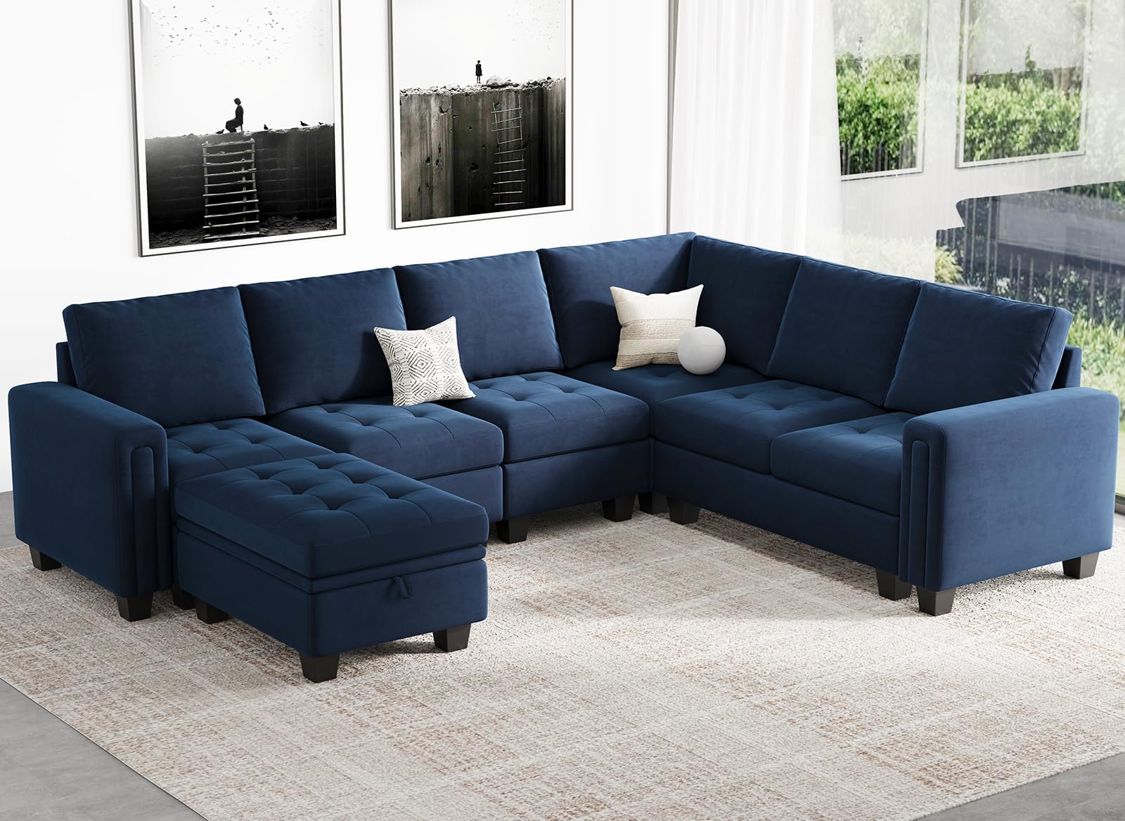 FLANEL SOFA ネイビー オットマン Amazon.com: Belffin Modular Sectional Sofa Couch 7-Seater